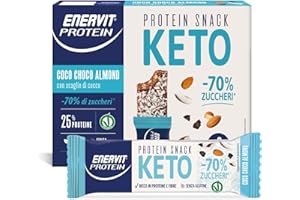 Enervit, Protein Snack Keto Coco Choco Almond, -70% di Zuccheri, Ricco in Proteine, Per il Controllo del Peso, Indicato per la Keto Diet, VeganOK, Senza Glutine, 8 Barrette da 35g