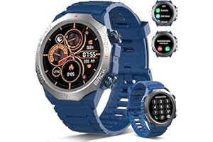 Atheewon Reloj Inteligente Hombre Mujer con Llamadas, 1.39" Militar Smartwatch con 110+ Modos Deportivos, Monitor de Ritmo Cardíaco y Sueño. Pulsera Actividad IP68 Impermeable para Android iOS, Azul