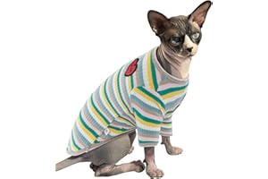 PUMYPOREITY Katze Baumwolle Kleidung, Pullover Warm für Sphynx Haarlose Katze Haustierkleidung Streifen Weste Shirts Kätzchen Weiche Jumper Katzenkostüm Mantel für Katzen/kleine Hunde(Grün, S)