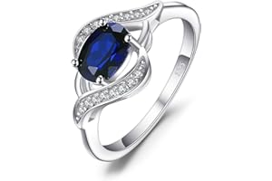 JewelryPalace Ovale Bague Solitaire Saphi Bleu Synthetique en Argent 925 Pour Femme, Plaqué Or Jaune Plaqué Or Rose Bagues Pierre Femme Cubique Zircone, Ensemble Parure de Bijoux Cadeau d'Anniversaire