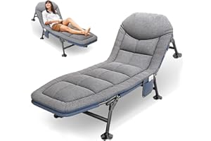 T-ZBDZ Łóżko polowe, składane, kempingowe, leżak, regulowany w 5 stopniach, z materacem, leżak karpiowy, składane łóżko na kemping, na zewnątrz, do ogrodu, na balkon, 210 x 68 cm, kolor szary