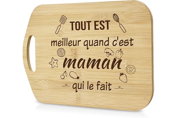 LUXHOMY Cadeau Maman, Planche à Découper en Bambou Naturel, Idee Cadeau Anniversaire Maman, Cadeaux Mere Cuisine Original, Cadeaux Mère Noel Original