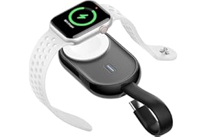 Charmast Portable Charger Compatible with Apple Watch Series 9/8/SE/UItra/7/6/5/4/3/2/1, 1200mAh Wireless iWatch Charger Power Bank Built in input Cable Keychain Travel Accessories (Black)