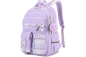 Tanou Cartable Fille Primaire, Sac à Dos Scolaire College Étanche Daypack pour Adolescentes, Cartable Kawaii à Carreaux pour Filles de 9 à 16 an pour les Voyages
