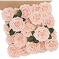 N&T NIETING Artificial Flowers Roses, 25pcs Real Touch Fake Foam Roses DIY for Wedding Bridal Bouquets, Valentine's Day, Mother's Day, Baby Shower, Home Decoration, Blush