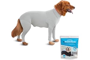 Shed Defender Body Suit for Dogs – Original –Anti Shedding Shirt, Reduce Dog Hair, Dog Onesie Surgery Recovery Suit, Anxiety, Calming, Car Seat Cover, E-Collar, Hot Spots, Jumpsuit(Heather Grey, XS)