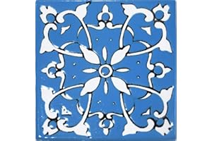 GENERICO 20 Mattonelle tipo NEJETTE in ceramica smaltata 10x10 cm spessore 0,6 cm - Mattonelle Tunisine realizzate con Serigrafia Artigianale (Blu Cielo). Adatte a rivestimento.