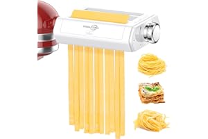 ‎COOLCOOK Coolcook 3 In 1 Nudelmaschine Aufsatz für Kitchen Aid Nudelaufsatz Set, Pasta Aufsatz für Kitchenaid mit 8 Stärkeneinstellungen Nudelblech-Roller, Spaghetti, Fettuccine Cutter Maker