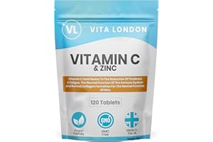 VL VITA LONDON Vitamin C & Zinc 1200mcg | 120 High Strength Vegan Tablets (Not Capsule or Powder) | Made in UK | for Normal Immune System | Supplement for Men & Woman