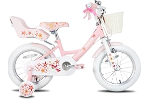STITCH Unicorn 12/14/16/18 Inch Girls Bike for 2-9 Years Old Kids, 12/14/16/18 Inch Gilrs Bike with Stabilisers & Doll Seat& Basket & hand brakes