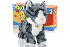 SWTOIPIG Interaktywne zabawki pluszowe, wypchana zabawka, wypchana zabawka zwierzęca, chodzące zabawki, światło napromieniowane sterowanie dźwiękiem Elektroniczne koty Robot Zwierzęta prezent dla dzieci(szary