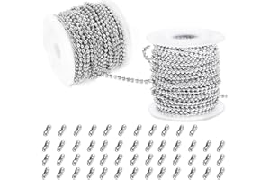 Oenothera Cadena de bola de acero inoxidable de 20 metros, Diámetro 2,4 mm, Con 50 Piezas conectores de cadena de bolas, para puertas diarias, ventanas, decoraciones para árboles de Navidad