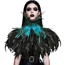 Damen Gothic Feder Cape Schal Schulter Flügel Punk Kostüm, Gothic Feder Achselzucken Schalkragen Halskette Halloween Kostüm für Karneval Halloween Cosplay Party