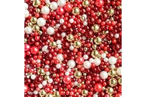 BAKE BOX BOUTIQUE Christmas red white gold metallic sprinkles edible pearls cupcake cake toppers biscuits ball mix pearls decoration 100s 1000s valentines anniversary football team party baking RUDOLPH