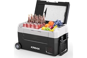 KROAK 35L Kompressor Kühlbox mit Rollen, 12/24 V 230V Elektrische Gefrierbox Klein Gefrierschrank -20℃~20 ℃, Tragbarer Kühlschrank für Auto, Camping, Lkw, Reisemobil, Steckdose