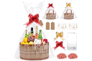 Dreamtop 2 Set Empty Hamper Baskets, Large Woven Bamboo Gift Basket Hamper Kit with Handles, Sturdy Hamper Baskets for Gifts Empty to Fill for Christmas Birthday Baby Shower Wedding Gift