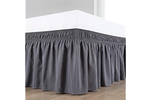 Surwin Betthusse Ruffle Bettrock Rüschen, Elastischer Bett Rock Bettvolant Gerüschter Bed Skirt Wrap Around Bettrock Husse Röcke Keine Bettoberfläche Bett Bettgestein (Dunkelgrau,180x200x45cm)