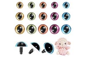 MUCUNNIA 120pcs 12-18mm Glitter Cat Safety Eyes for Crocheting with Washers Crochet Safety Eyes for Amigurumi Craft Safety Eyes for Crochet Animals Doll Eyes for DIY Easter Decoration