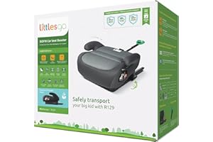 Littlesgo IFix Booster Seat, i-Size ISOFIX Car Seat, for Child from 125-150cm (3-12 Years, Group 2/3), Portable, Triple Foam Layers for Comfortable Travel, ECE R129, Grey-Darkgrey, 1 Pack