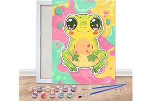 Bimkole Encadré Peinture par Numéros pour Adulte Grenouille Mignonne, Encadré Paint by Numbers Kit Animal, DIY Débutants Dessin Peinture Pinceaux Relaxation Décor Murale Art 20x30 cm