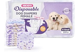 MICOOYO Couche pour Chien Femelle, Couches Jetables pour Chiennes avec Ouverture de Queue Réglable, Couche Chat pour Chats, Chiots, Chiots en Saison (20, XS)