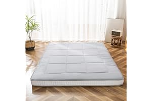 MAXYOYO Colchón de futón, colchón japonés acolchado, cubrecolchón de cama, extra grueso, plegable, transpirable, tumbona de suelo, cama de invitados, sofá de camping (gris claro, King)