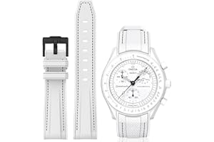 Bonace Cinturino MoonSwatch, in silicone, curvo, compatibile con orologio Omega X Swatch da 20 mm, ricambio per orologio Swatch Omega MoonSwatch Speedmaster, senza spazi vuoti, per uomo e donna