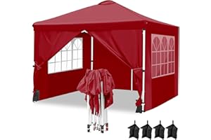 YUEBO Pavillon Wasserdicht Faltpavillon 3x3 Pavillon Faltbar Zelt Gartenpavillon mit 4 Seitenteilen und 4 Sandsäcke,Rot
