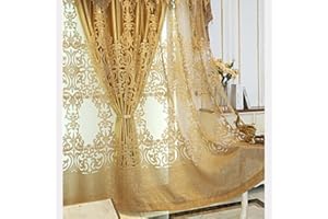 Amidoudou 1 Paar europäische Luxus-Fenstervorhänge für Wohnzimmer, Tüllvorhänge, Balkon, Schlafzimmer, Goldener Jacquard-Vorhang (Gold, 137 x 228 cm)