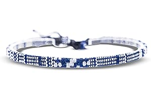 Made by Nami Boho Surfer-Armband Damen & Herren - Handmade Strand Festival Accessoires - Ethno Hippie Style - 100% Wasserfest & Verstellbar - Freundschaftsarmbänder Mädchen (Blau-Weiß H)