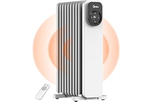 Midea NY2009-24UR, Radiatore ad Olio con 9 alette, LED Touchscreen con Controllo a Distanza - Riscaldamento Efficiente, Protezione da Surriscaldamento e Ribaltamento, 24H Timer, Silenziosa, 2000W