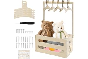 GUIRFLY1N1 Wooden Baby Shower Crate Closet with 5 Hangers, Wooden Baby Shower Hamper Basket with Handle, Decorative Basket Storage Crate, Newborn Clothes Wardrobe Storage Basket for Newborn New Parent