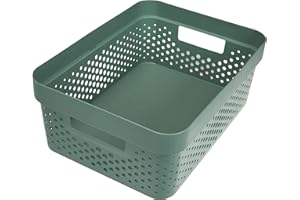 Curver Infinity 11L 100% Recycled Storage Basket - Multi-Use, Stackable and Nesting - 35.5 x 26.7 x 13.7 cm - Green