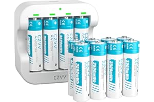 czvv Akumulator AA 1,5 V - 12 Bateria litowa AA 3500mWh z ultraszybką ładowarką 2H - Trwała i wysoka pojemność, cykle 1500 razy, szybkie ładowanie