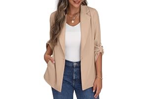 PrinStory Blazer ouvert sur le devant pour femme - Veste blazer à manches réglables avec des poches à boutons