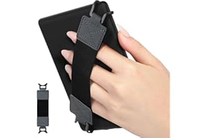 MoKo Security Hand-Strap for 6-8" Kindle eReaderFire Tablet, Kindle/Kobo/Voyaga/Lenovo/Sony Kindle E-Book Tablet, Elastic Versatile Hand Strap Lightweight Finger Grip Holder, Black Belt, Space Gray