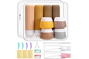 Acsatont 18 Stück Reiseflaschen Zum Befüllen, Silikon Reiseflaschen Set, TSA Genehmigt Reiseset Flüssigkeiten mit Clear Bag, Reise-Behälter für Toilettenartikel, Reise Gadgets (Gelb)