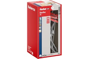 Fischer DuoTec 10, nylonvipppluggar för hög belastning i alla plattbyggnadsmaterial, 2-komponentpluggar, hålighetsplugg för fastsättning i gipsskivor, gipsfiber, trä- och stålplattor och så vidare, 20