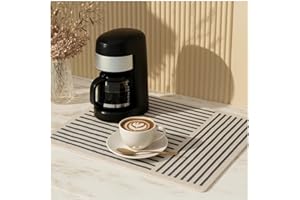 Urban Nest Non-Slip Coffee Mat, Super Absorbent Drying Mat for Kitchen Counter, Quick Dry, Easy to Clean, Beige & Grey Stripes, 30x50cm – Coffee Machine Accessories, Draining Board Mat