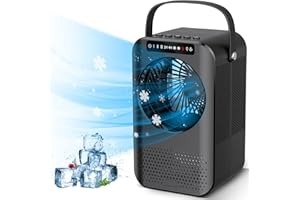 Mini Portable Air Cooler, Evaporative Air Cooler Yovikin, 4 in 1 Personal Portable Air Conditioner 3 Speed 600ML Water Tank 7 Color LED Light 2/4H Timer for Home Office