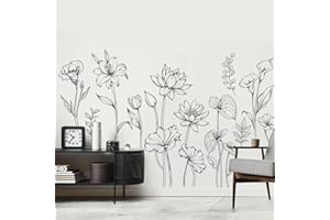Supzone Wandtattoo Große schwarze und weiße Blume Wandaufkleber Einfache minimalistische Gartenblume Wandsticker für Wohnzimmer Schlafzimmer Sofa TV Hintergrund Wanddeko