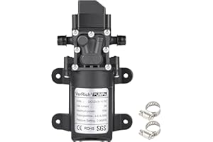 VerRich 12V Water Pumps High Pressure self Priming Diaphragm Pump with 2 Adjustable Hose Clamp for Motorhome,Caravan