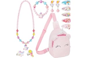 VGMANNTA Unicorno Bambina Gioielli Unicorn Bracciale Orecchini Anelli Collana Set Accessori per Capelli Mollette per Capelli Regalo 4-8 anni Giochi Bambina