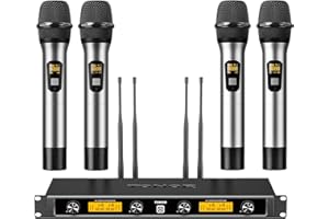 Mikrofon Kabellos Set mit 4x5 Kanälen Metall Funkmikrofon Handmikrofon drahtlos, TONOR 4 Antennen für 90m Reichweite Wireless Microphones mit stabilen Signalübertragung für Karaoke Party Bühne, Silber