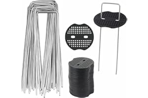 LSRVNM 50 Piquets de Jardin avec Rondelles, Piquets de Fixation en Acier Galvanisé Inoxydable, H150mm x L40mm x Ø3mm, Sardines de Fixation de Camping pour Toile de Paillage, Le Treillis