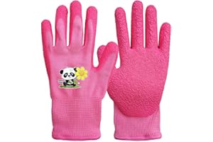QEARSAFETY Girl Pink Kids Garden Gloves,3-6 Years Toddler, DIY, Kindergarten,Outdoor, Knitted Liner, Palm Natural Rubber Coated For Water/Dirty Resistance (3-6 years pink)