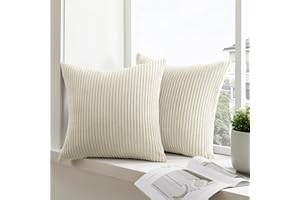 mosayt Funda Cojin 60x60 2 Piezas Beige Fundas Cojines de Pana a Rayas SúPer Suaves Decoración Moderna Funda de Almohada para Sofá Salon de Estar Silla Cama Exterior Jardin