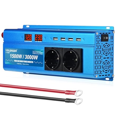 Omvormer, spanningsomvormer, DC 12 V/24 V naar AC 230 V, gemodificeerde sinusgolf, zonne-inverter, 700 W/2000 W, met EU-stopcontacten, 2 USB- stroomomvormers, adapters voor auto, vrachtwagen, caravan