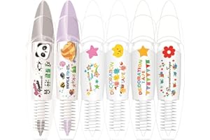 MOBYAT Stylo décoratif de type presse pour animaux DIY – 1/6 pièces, stylo à ruban de décoration en dentelle étoile/fleur/drapeau, ruban correcteur de dessin animé mignon, stylo à ruban décoratif créatif
