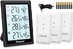 Geevon Indoor Outdoor Thermometer Wireless with 3 Remote Sensors, Digital Hygrometer Indoor Thermometer, Temperature Humidity Monitor Gauge with 200FT/60M Range (281A TN with Batteries)